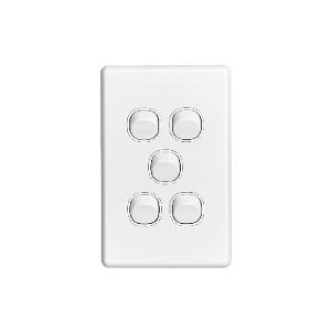 Clipsal C2035VA-BK Classic C2000 Series Switch, Flush Switch, 5 Gang, 250Vac, 10A, Standard, Vertical, Black