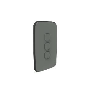 Clipsal E3043C-AG Iconic Essence Series Skin Only, Cover Plate, Flush, Vertical/Horizontal, Suit 3 Gang Switch, Ash Grey