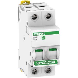 Clipsal MX9MC250 Max9 Series Miniature Circuit Breaker, MCB, 2 Pole, 50A, 415V, C Curve, 6KA, Din Rail Mount, 2 Module