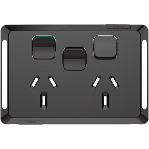 Clipsal P3025XC-BK Pro Series Skin, GPO, Double, Powerpoint, Switchplug Combination, With Extra Switch, Black