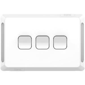 Clipsal P3043HA-XW  Pro Series Switch, Single Pole, Flush, 3 Gang, Horizontal, 250V 20A, 1 or 2 Way, Extreme White, Extra White