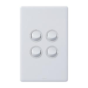 Legrand ED770/4WE Excel Life Dedicated Plate Series Switch, Single Pole Double Throw, Flush, 4 Gang, Vertical, 240V 16AX, 1 or 2 Way, White Electric