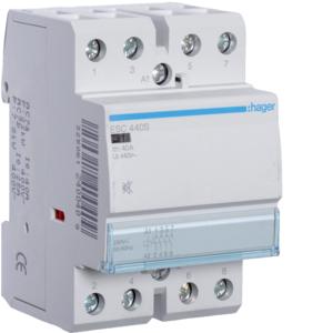 Hager ESC440S Din Contactor, Hum Free, 4 N/O Contacts, 4 Pole, 40A, 240V, 3 Module, Din Rail Mount