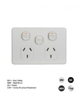 Trader FLPPSW2G Flat Power Point Switched 2 Gang 10A 250V~ With Extra Switch 16AX/20A