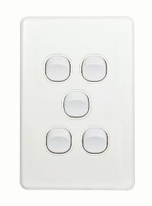 Trader FLSWV5G Flat Switch Vertical 5 Gang 10AX/16A 250V~