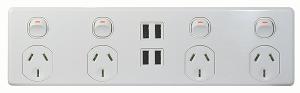 Trader PU4X4 PUMAUSB 4X4 - 4 Socket's x 4 USB's - Double Pole - 250V~ 10A