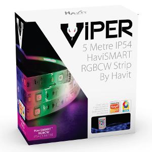 Havit Lighting VPR9752IP54-72-5M Viper HaviSMART LED Strip Kit, 5m, 7.2W, Dimmable, IP54, 300lm/m, 5500K, 12mm x 3mm, Remote Control, RGB Colour Options
