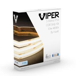 Havit Lighting VPR9764IP543205M Viper COB LED Strip Kit, 10W/m, 5m Length, Dimmable, 4000K Natural White, IP54, 8mm x 3mm, Includes Driver