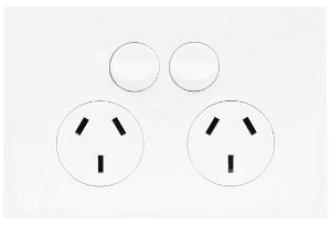 Hager WBQP2S-MW  Finesse Series GPO, Double, Powerpoint, Switchplug Combination, Single Pole, Flush, Horizontal, 250V 10A, 3 Pin, Matt White
