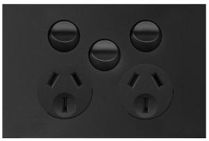 Hager WBQP2XS-MB Finesse Series GPO, Double, Powerpoint, Switchplug Combination, With Extra Switch, Single Pole, Flush, Horizontal, 250V 10A, 3 Pin, Matt Black