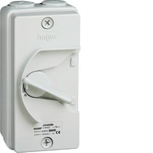 Hager JG320IN Isolator, Weatherproof, Hoseproof, IP66, Surface Mount, 3 Pole, 20A, 415V, Plastic, Grey