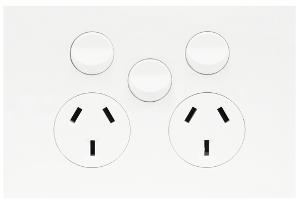 Hager WBQP2XS-MW Finesse Series GPO, Double, Powerpoint, Switchplug Combination, With Extra Switch, Single Pole, Flush, Horizontal, 250V 10A, 3 Pin, Matt White