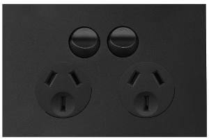 Hager WBQP2S-MB Finesse Series GPO, Double, Powerpoint, Switchplug Combination, Single Pole, Flush, Horizontal, 250V 10A, 3 Pin, Matt Black