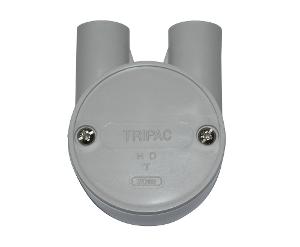 Cabac Tripac JTU-25 Tangential Shallow Conduit Junction Box, Round, 25mm 2Way, U Type, PVC, Grey