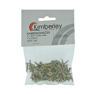 Kimberley SDBGHS720 Tek Screws, Bugle Head, Plasterboard Screws, Yellow Zinc Plated, 7g x 20mm, 100 Pack