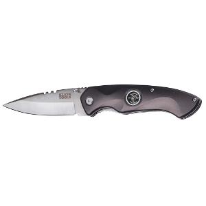 Klein Tools 44201 Electrician's Pocket Knife, Folding, Stainless Steel Drop Point Blade, Anodized Aluminium Handle, 7.969in Length, Wire Stripping Notches, Silver