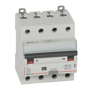 Legrand 411236 DX3 RCBO, 4 Pole, 25A, 30mA, 6kA Breaking Capacity, C Curve, DIN Rail Mount, 4 Module, 83mm Length, 77.8mm Width, 71.2mm Height, White