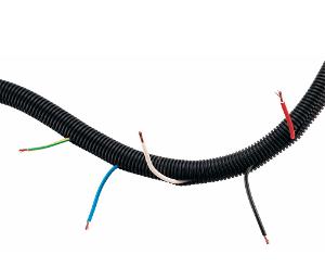 Cabac LT13 Corrugated Loom Tube, UV Resistant, 12.6mm I/D, 15.7mm O/D, 25 mtr Roll, Flame Retardent Polypropylene, Black