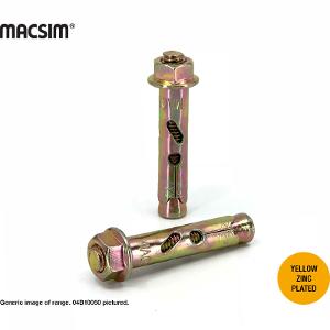 Macsim 04B08040-1 Masonbolts Hex Head Sleeve Bolt Anchor, Masonry Anchor, Dynabolt, Yellow Zinc Plated, 8mm x 40mm, Each