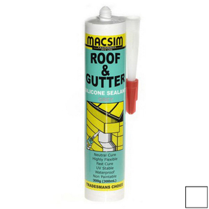 Macsim 53TRGW Trademans Choice MF50 Roof & Gutter Silicone Sealant, 300gr Cartridge, White, Fast Curing, Waterproof, Interior and Exterior Use