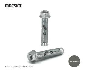 Macsim 64B08040-1 Masonbolts Hex Head Sleeve Bolt Anchor, Masonry Anchor, Dynabolt, Galvanised, 8mm x 40mm, Each