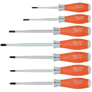 Major Tech KTK0407S Insul Slimline Screwdriver Set, 7PC, 1000V AC/1500V DC, Ergonomic Comfi-Grip, Various Sizes, Orange/Grey