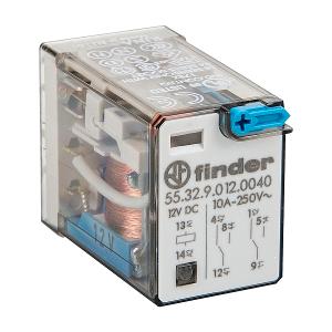 NHP 5532004012VDC Finder Miniature General Purpose Relay, 2C/O, 10A, 12V DC, Switching Relay, 250VAC, Compact, Silver