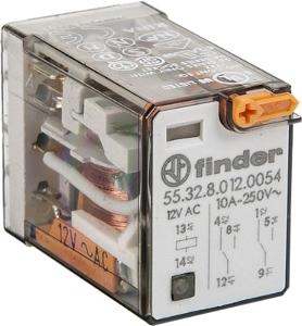 NHP 5532005412VAC Miniature GP Relay, 2 C/O Contacts, 12Vac Coil, 10A, 27.7mm x 37.2mm x 20.7mm, With Pb+Led+Mi