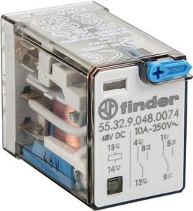 NHP 5532007448VDC Miniature GP Relay, 2 C/O Contacts, 48Vdc Coil, 10A, 27.7mm x 37.2mm x 20.7mm, With Pb+Led+Mi