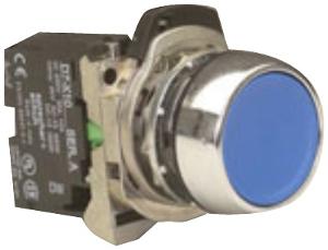 NHP D7MF6MX10 D7M Series Pushbutton Operator Complete, With 1 N/O Contact Block, Spring Return, Flush, 22.5mm Cut Out, Metal, Blue Insert