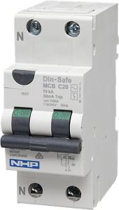 NHP DSRCB1030A Din-Safe Series RCBO, DIN-T, Type A, C Curve, 1 Pole, 1P+N, 240V, 10A, 30mA, 10KA, Din Rail Mount, 2 Module