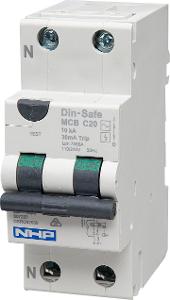 NHP DSRCB4030A Din-Safe Series RCBO, DIN-T, Type A, C Curve, 1 Pole, 1P+N, 240V, 40A, 30mA, 10KA, Din Rail Mount, 2 Module