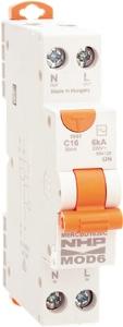 NHP M6RCBD2030CAN Mod6 Series RCBO, Type A, C Curve, 1 Pole, 1P+N, 240V, 20A, 30mA, 6KA, Din Rail Mount, 1 Module