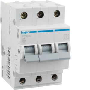 Hager NT363C Miniature Circuit Breaker, MCB, 3 Pole, 63A, 415V, C Curve, 10KA, Din Rail Mount, 3 Module