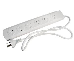 Cabac PB8 Automatically Switched Powerboard, Portable, 6 Way, Overload Protection, 240V, 10A, 2400W, 1 mtr lead, White