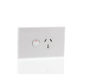 Ravelo P1H15 GPO, Single, Powerpoint, Switchplug Combination, Single Pole, Flush, Horizontal, 250V 15A, 3 Pin, White