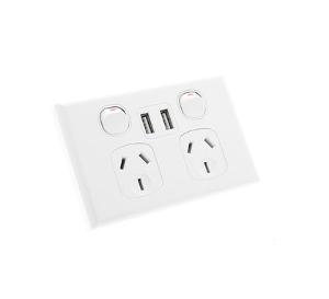 Ravelo P2HU GPO, Double, Powerpoint, Switchplug Combination, With Dual USB Charging Outlets 3.5A, Single Pole, Flush, Horizontal, 250V 10A, 3 Pin, White