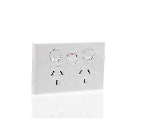 Ravelo P2HX GPO, Double, Powerpoint, Switchplug Combination, With Extra Switch, Single Pole, Flush, Horizontal, 250V 10A, 3 Pin, White