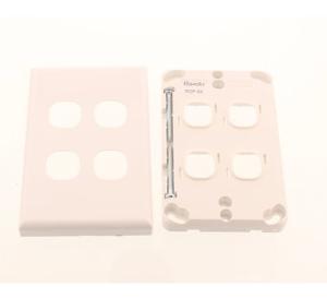Ravelo S4P Grid Plate & Cover, Switch Plate, Less Mechs, Flush, Vertical/Horizontal, 4 Gang, Gloss White