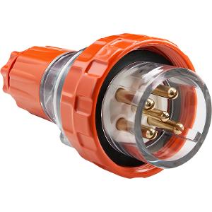 Schneider EY56P510 Easy56 Series Plug Top, Straight, IP66, 415V, 3 Phase, 10A, 5 Round Pins, 78mm H x 78mm W x 152mm D, Orange
