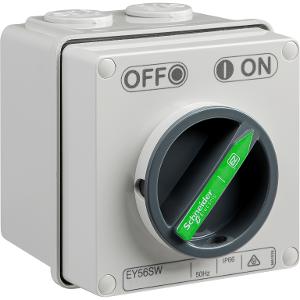 Schneider EY56SW110 Easy56 Series Switch, Isolator, Rotary Operator, IP66, 250V, 1 Phase, 10A, 1 Way, Surface Mount, 101mm H x 101mm W x 101mm D, Grey
