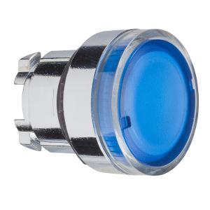 Schneider ZB4BW36 Head for illuminated push button, Harmony XB4, metal, flush, blue, 22mm, spring return, plain lens for BA9s bulb