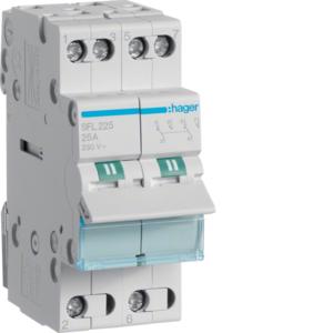 Hager SFL225 Change Over Switch, 2 Pole, 25A, 240V, 2 Position, Din Rail Mount, 2 Module