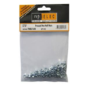 Repelec TNB316N Half Head Hex Nut, 3/16", Zinc Plated, Hang Pack of 100
