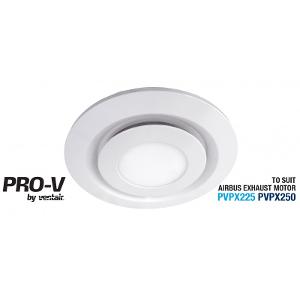 Ventair ABGLED250WH-RD Airbus 250 Exhaust Fan Grille, Round with Centre LED Light, Suit PVPX225 or PVPX250 Airbus Modular, 326mm O/D, White