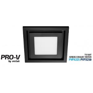 Ventair ABGLED250BL-SQ Airbus 250 Exhaust Fan Grille, Square with Centre LED Light, Suit PVPX225 or PVPX250 Airbus Modular, 326mm x 326mm, Black
