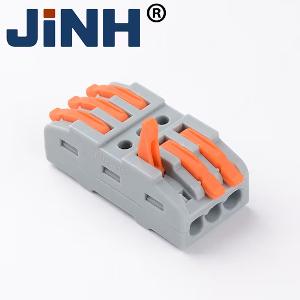 Wago 222-413 3-Wire Splicing Connector, Cage Clamp, 32A, 400V, 50 PCE Box, 17x20.5x14.5mm, Aluminium/Copper, Grey/Orange (Actuator)