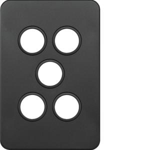 Hager WBSSP5-MB Silhouette Series Grid Plate & Cover, Switch Plate, Less Mechs, Flush, Vertical/Horizontal, 5 Gang, Matt Black