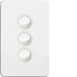 Hager WBSSV3 Silhouette Series Switch, Single Pole, Flush, 3 Gang, Vertical, 250V 16AX, 1 or 2 Way, Gloss White