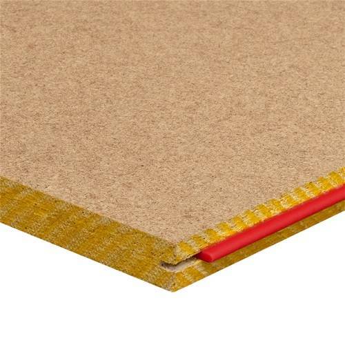 Close-up of a cork bulletin board corner with a red pencil resting along the edge.